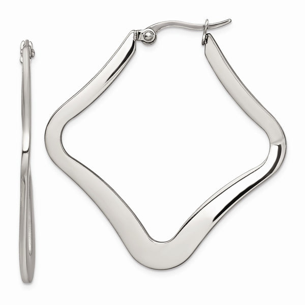 Stainless Steel Polished Diamond Shaped Hoop Earrings