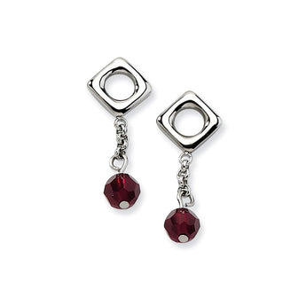 Stainless Steel Garnet Swarovski Elements Post Dangle Earrings