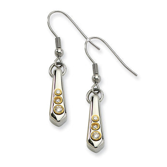 Stainless Steel Polished & Yellow IP-plated Teardrop w/ CZs Earrings