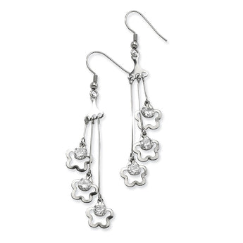 Stainless Steel Clovers w/ CZ Stones Dangle Earrings