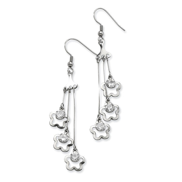 Stainless Steel Clovers w/ CZ Stones Dangle Earrings