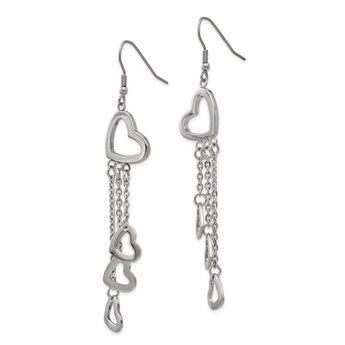 Stainless Steel Polished Hearts Dangle Earrings