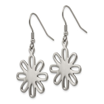 Stainless Steel Polished Large Flower Dangle Earrings