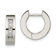 Stainless Steel CZ Polished Round Hinged Hoop Earrings