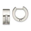 Stainless Steel CZ Brushed & Polished Hinged Hoop Earrings