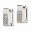 Stainless Steel CZ Brushed & Polished Square Hinged Earrings