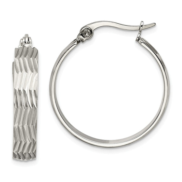 Stainless Steel Textured Hoop Earrings