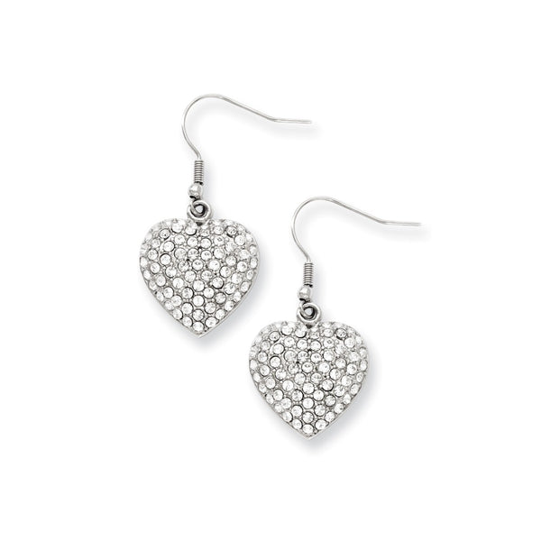 Stainless Steel CZ Heart Dangle Earrings