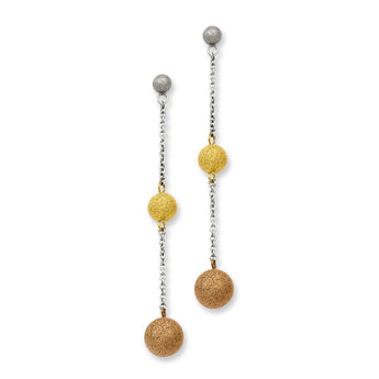 Stainless Steel Tri-Color IP-plated Diamond Cut Post Dangle Earrings - Birthstone Company