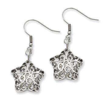 Stainless Steel Hollow Puffed Star Dangle Earrings