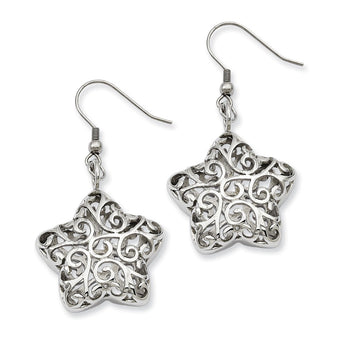 Stainless Steel Hollow Puffed Star Dangle Earrings