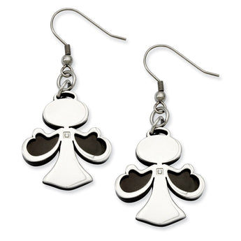 Stainless Steel Black-plated w/CZ Angel Dangle Earrings
