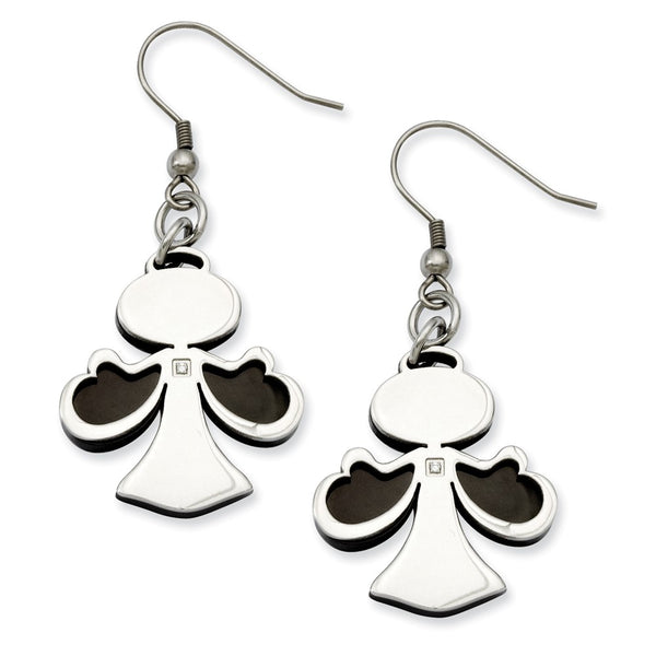 Stainless Steel Black-plated w/CZ Angel Dangle Earrings