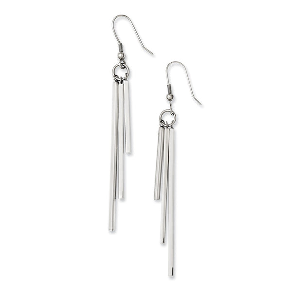 Stainless Steel Polished Fancy Bar Dangle Earrings