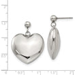 Stainless Steel Polished Puff Heart Post Dangle Earrings