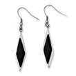 Stainless Steel Black Glass Polished Fancy Dangle Earrings