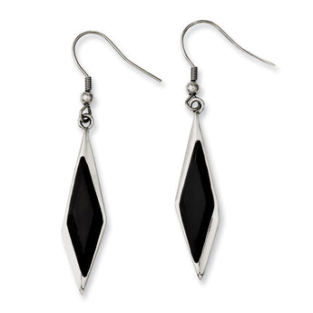 Stainless Steel Black Glass Polished Fancy Dangle Earrings