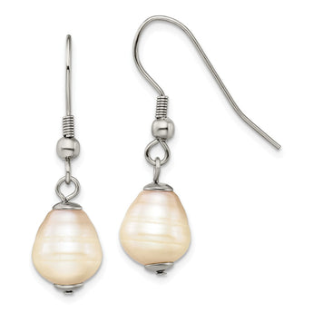 Stainless Steel FW Cultured Pearl Shepherd Hook Earrings