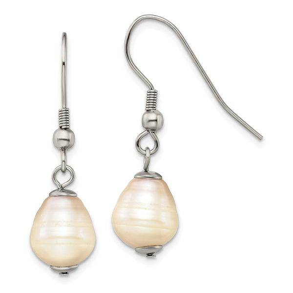 Stainless Steel FW Cultured Pearl Shepherd Hook Earrings