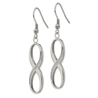 Stainless Steel Infinity Polished CZ Shepherd Hook Earrings