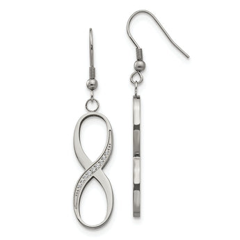 Stainless Steel Infinity Polished CZ Shepherd Hook Earrings