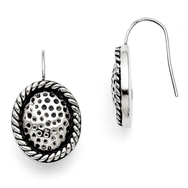 Stainless Steel Antiqued Oval Shepherd Hook Earrings - Birthstone Company