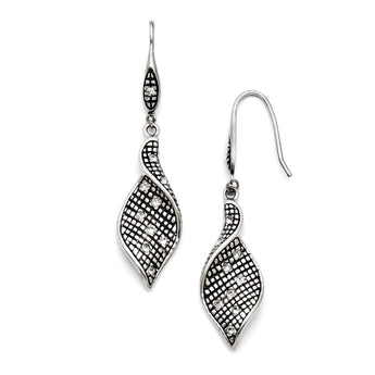 Stainless Steel Crystal Antiqued Shepherd Hook Dangle Earrings