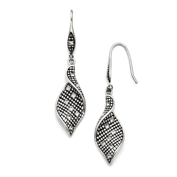 Stainless Steel Crystal Antiqued Shepherd Hook Dangle Earrings