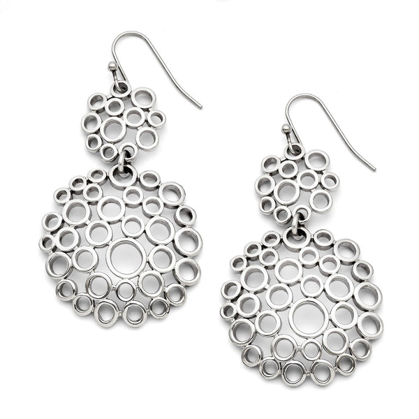 Stainless Steel Multi-Circle Shepherd Hook Polished Dangle Earrings
