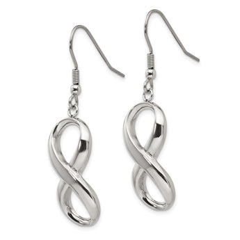 Stainless Steel Polished Infinity Symbol Shepherd Hook Earrings