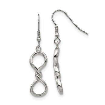 Stainless Steel Polished Infinity Symbol Shepherd Hook Earrings