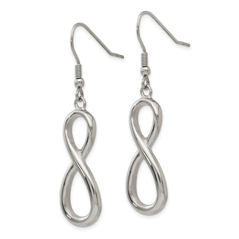 Stainless Steel Polished Infinity Symbol Shepherd Hook Earrings