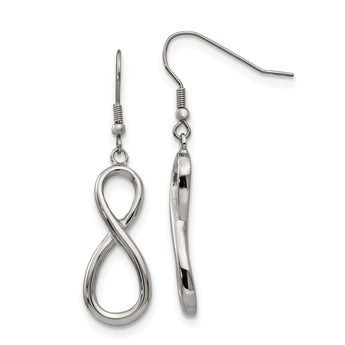 Stainless Steel Polished Infinity Symbol Shepherd Hook Earrings