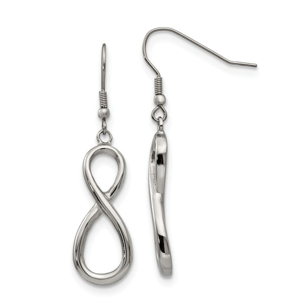 Stainless Steel Polished Infinity Symbol Shepherd Hook Earrings