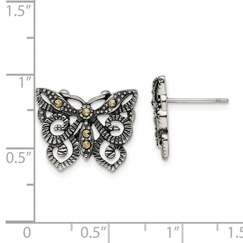 Stainless Steel Butterfly Marcasite Post Earrings