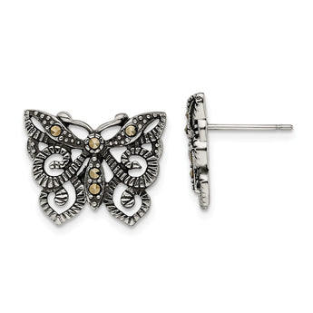 Stainless Steel Butterfly Marcasite Post Earrings