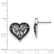 Stainless Steel Marcasite Textured Heart Post Earrings