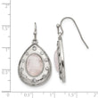 Stainless Steel Polished Rose Quartz and CZ Shepherd Hook Earrings