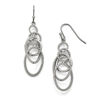 Stainless Steel Polished Oval Shepherd Hook Dangle Earrings