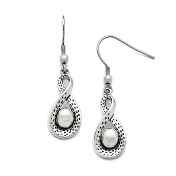 Stainless Steel Polished/Antiqued Infinity Dangle Earrings
