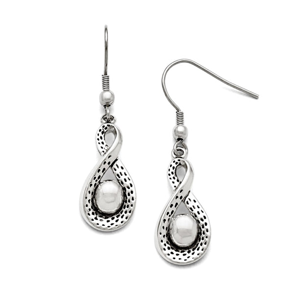 Stainless Steel Polished/Antiqued Infinity Dangle Earrings