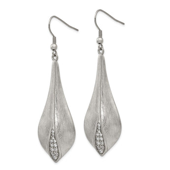 Stainless Steel Polished/Brushed CZ Shepherd Hook Earrings