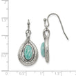 Stainless Steel Polished and Textured Dyed Synthetic Green Jade Earrings