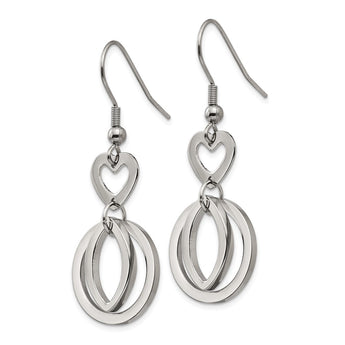 Stainless Steel Polished Heart Shepherd Hook Dangle Earrings