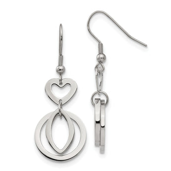 Stainless Steel Polished Heart Shepherd Hook Dangle Earrings