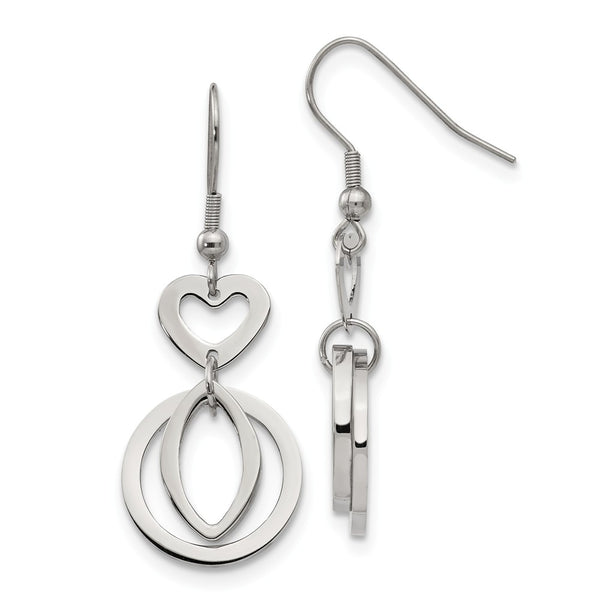 Stainless Steel Polished Heart Shepherd Hook Dangle Earrings