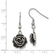 Stainless Steel Polished Antiqued Shepherd Hook Flower Earrings