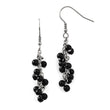 Stainless Steel Black Agate Polished Shepherd Hook Dangle Earrings