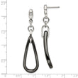 Stainless Steel Polished Black Ceramic CZ Dangle Post Earrings