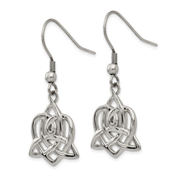 Stainless Steel Polished Heart Trinity Knot Shepherd Hook Earrings